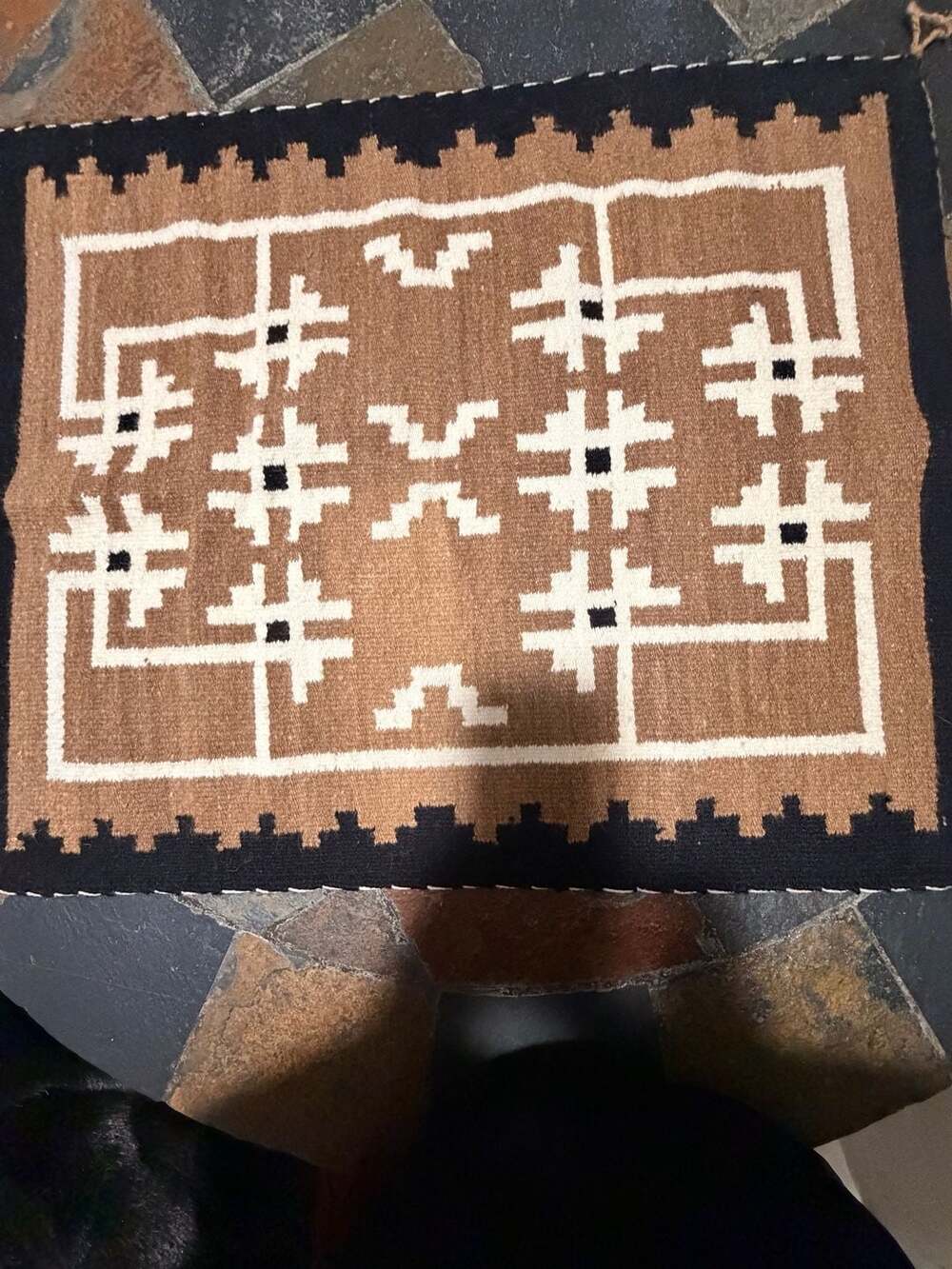 Authentic Vintage Navajo Two Grey Hills Handwoven Wool Rug / Weaving